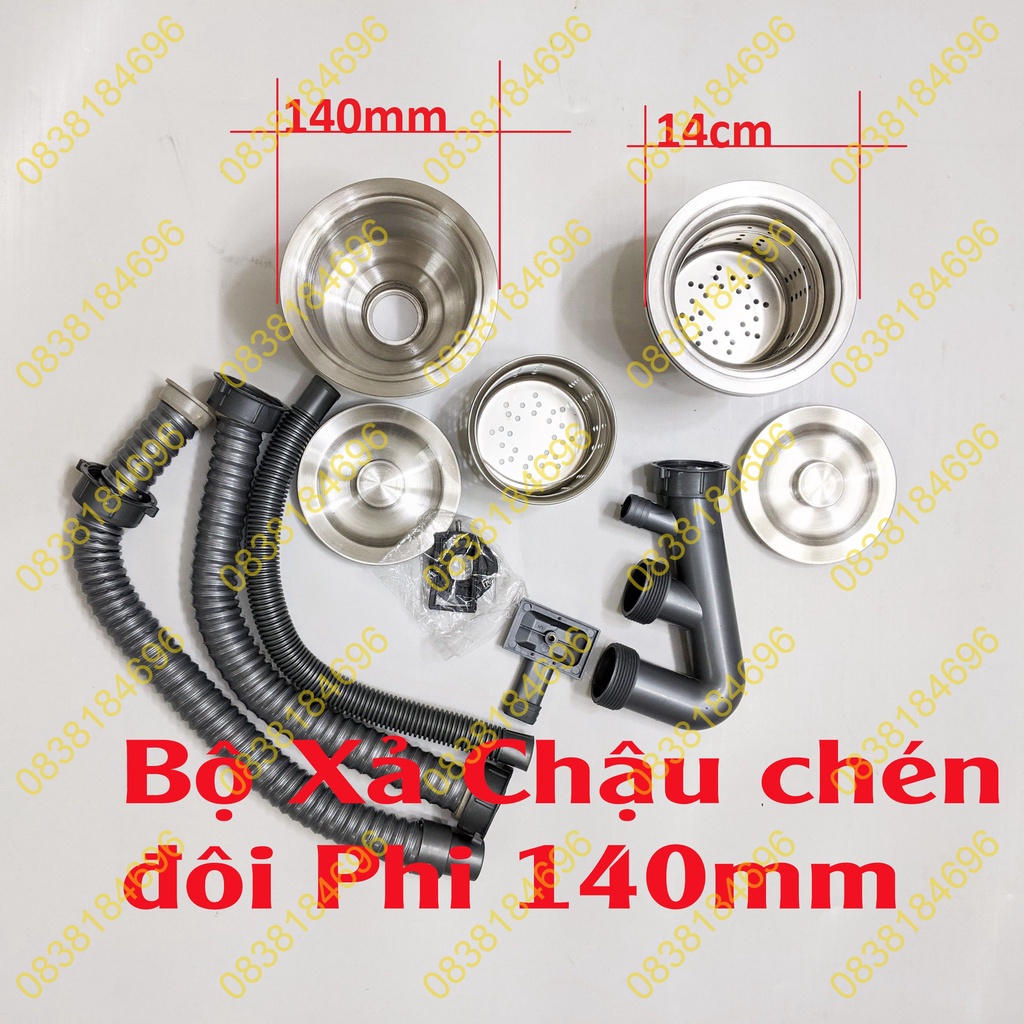 Bộ xả chậu,bồn rửa chén bát đôi inox 304 phi 110 loại dùng cho chậu dập, đôi đá nk10