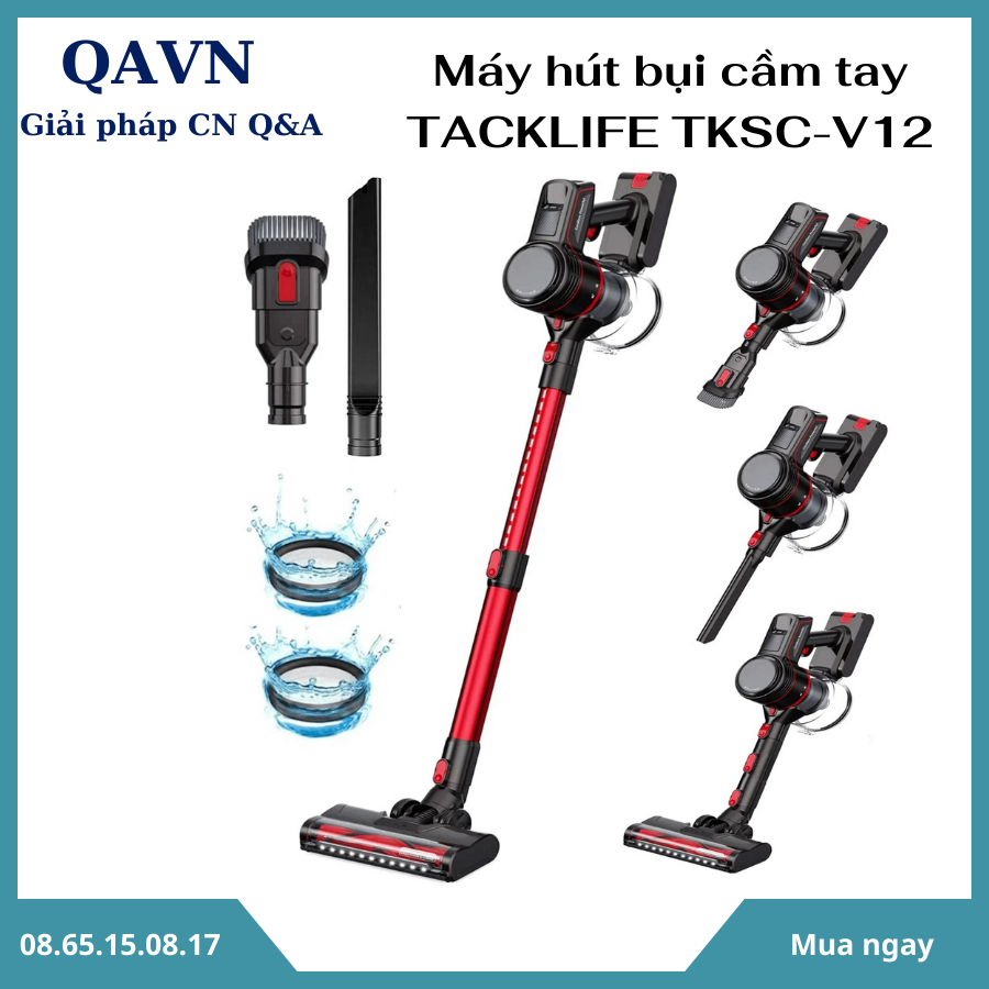 (Thương hiệu Mỹ) Máy hút bụi không dây cầm tay TACKLIFE TKSC-V12 -  động cơ BLDC cao cấp 20kPa, pin Lithium Samsung 2200 mAh