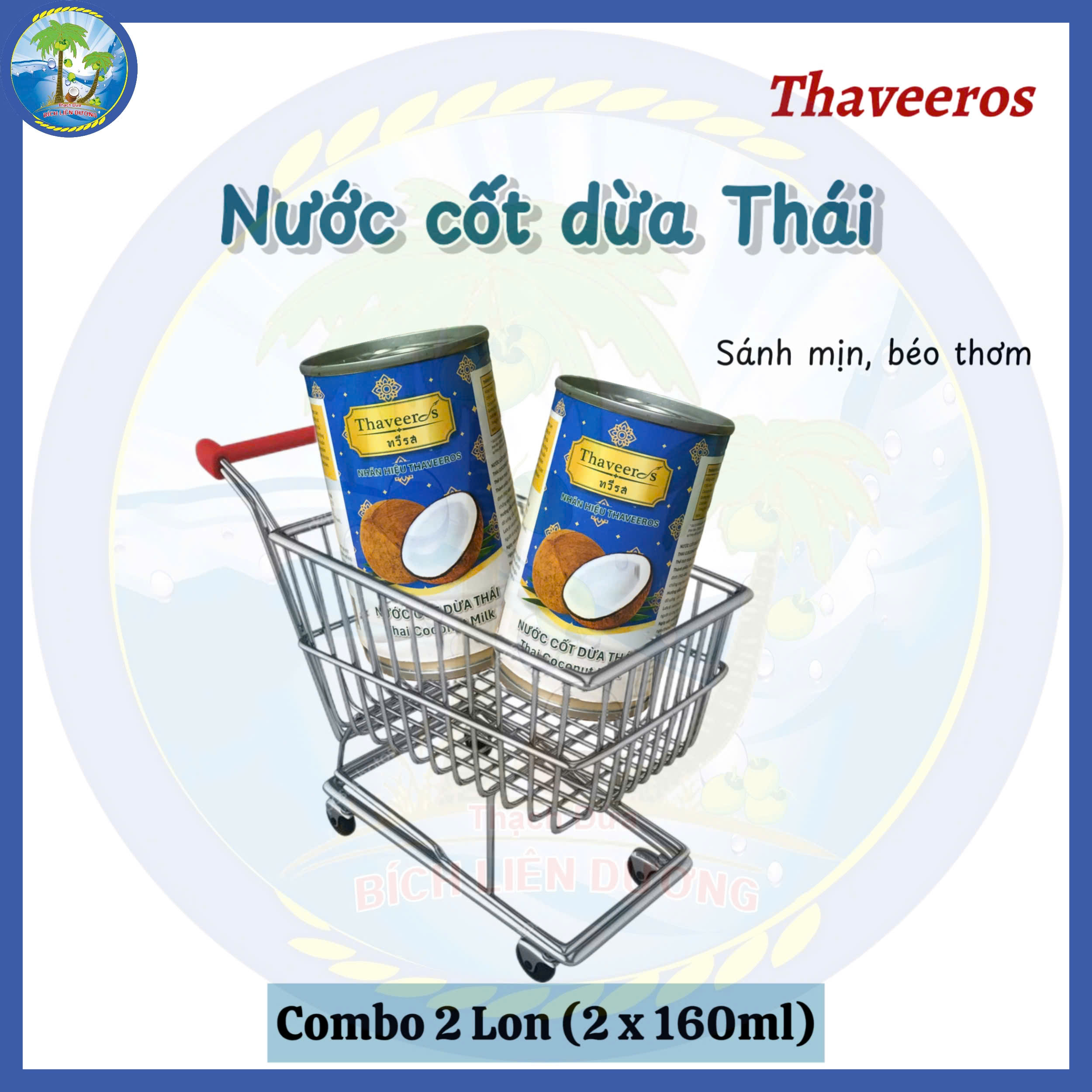 [Combo 2 lon] Nước cốt dừa Thái hiệu Thaveeros sánh mịn, thơm ngon