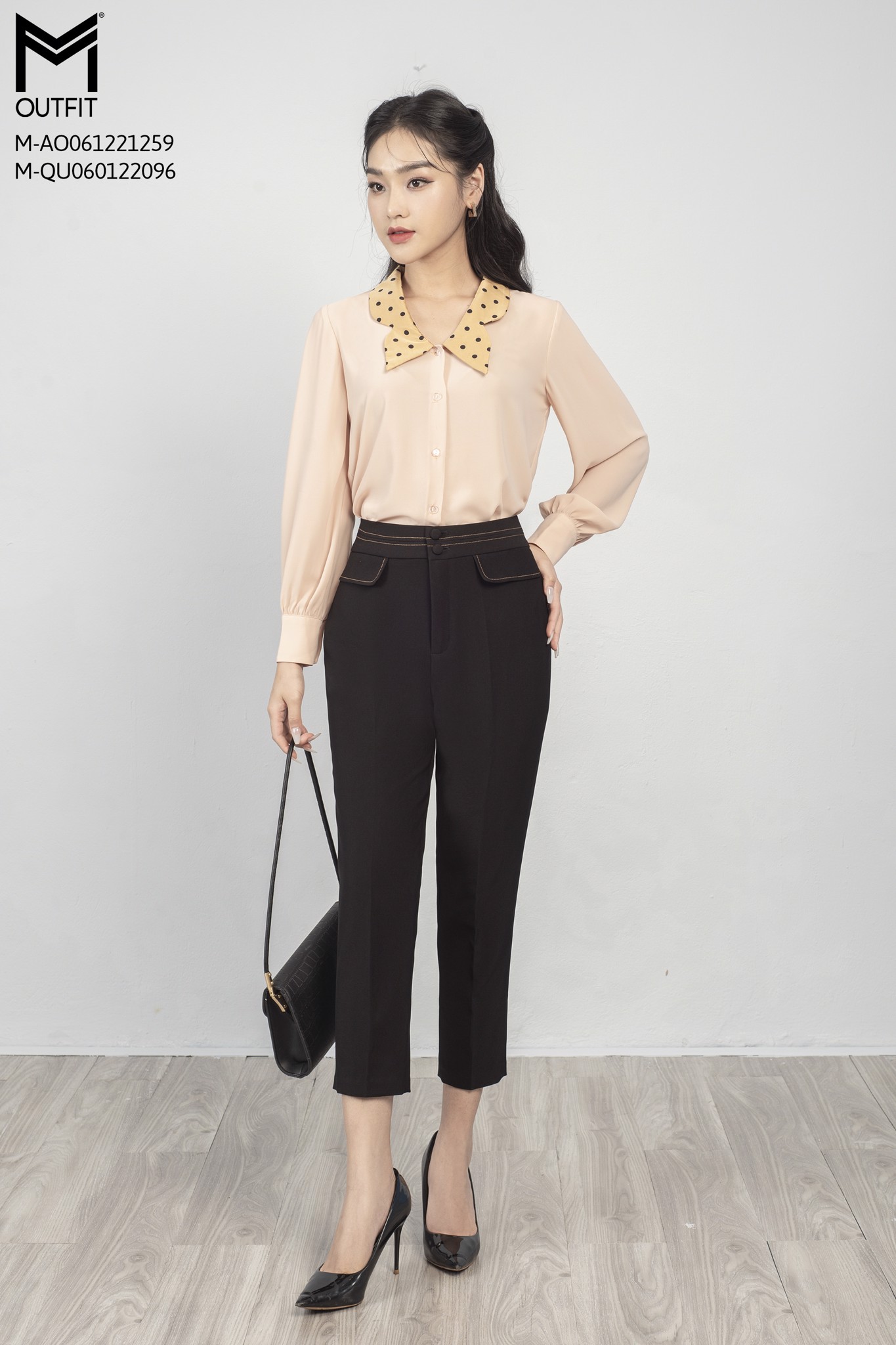 Áo sơ mi dài tay, phối cổ lụa thời trang MMoutfit