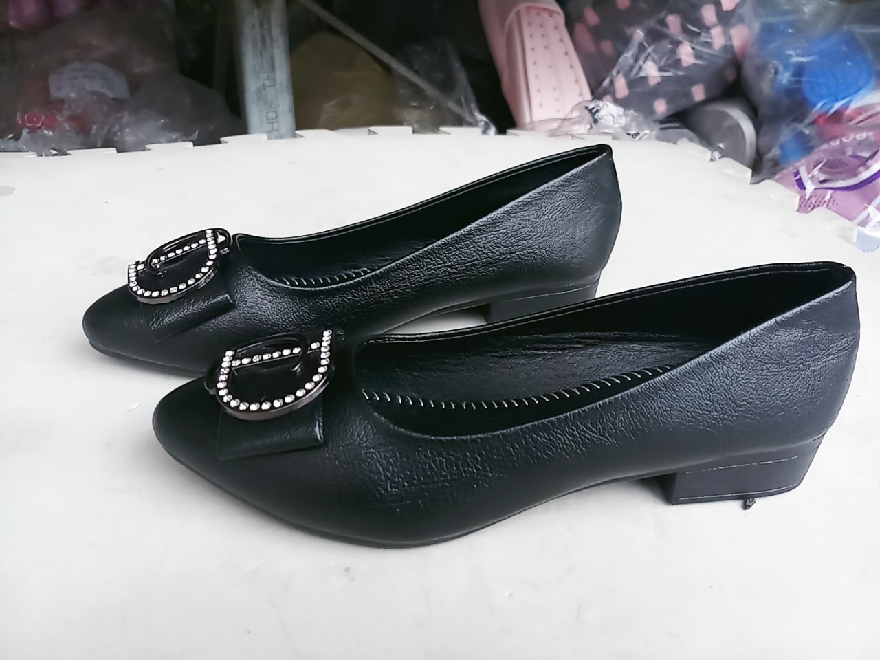 giày búp bê nữ nơ đá đế cao su cao 2 phân