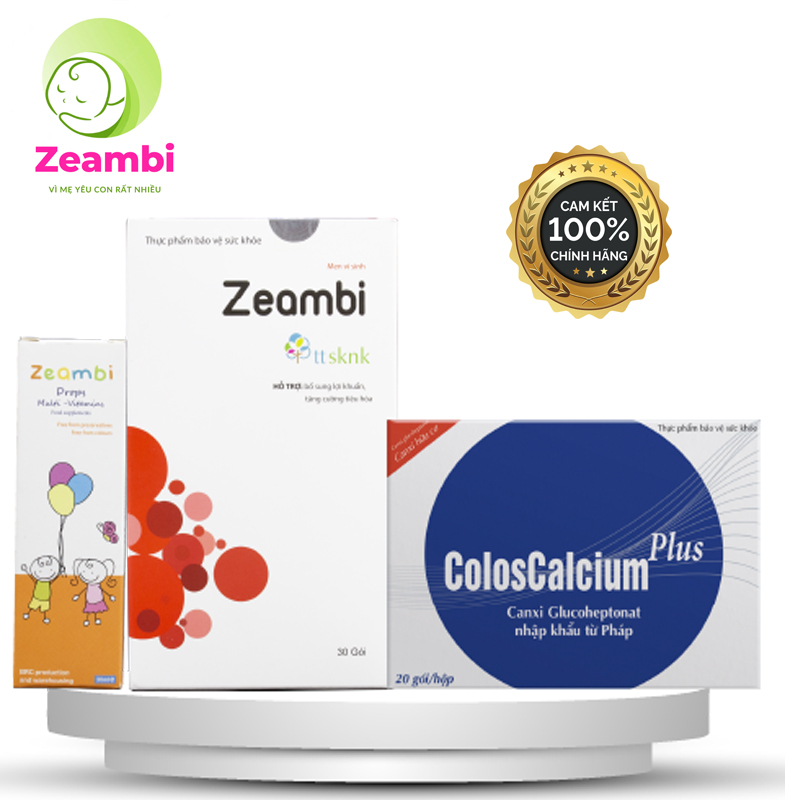Combo Men Vi Sinh Zeambi Vitamin tổng hợp Zeambi Canxi hữu cơ cho bé hỗ trợ phát triển khỏe mạnh