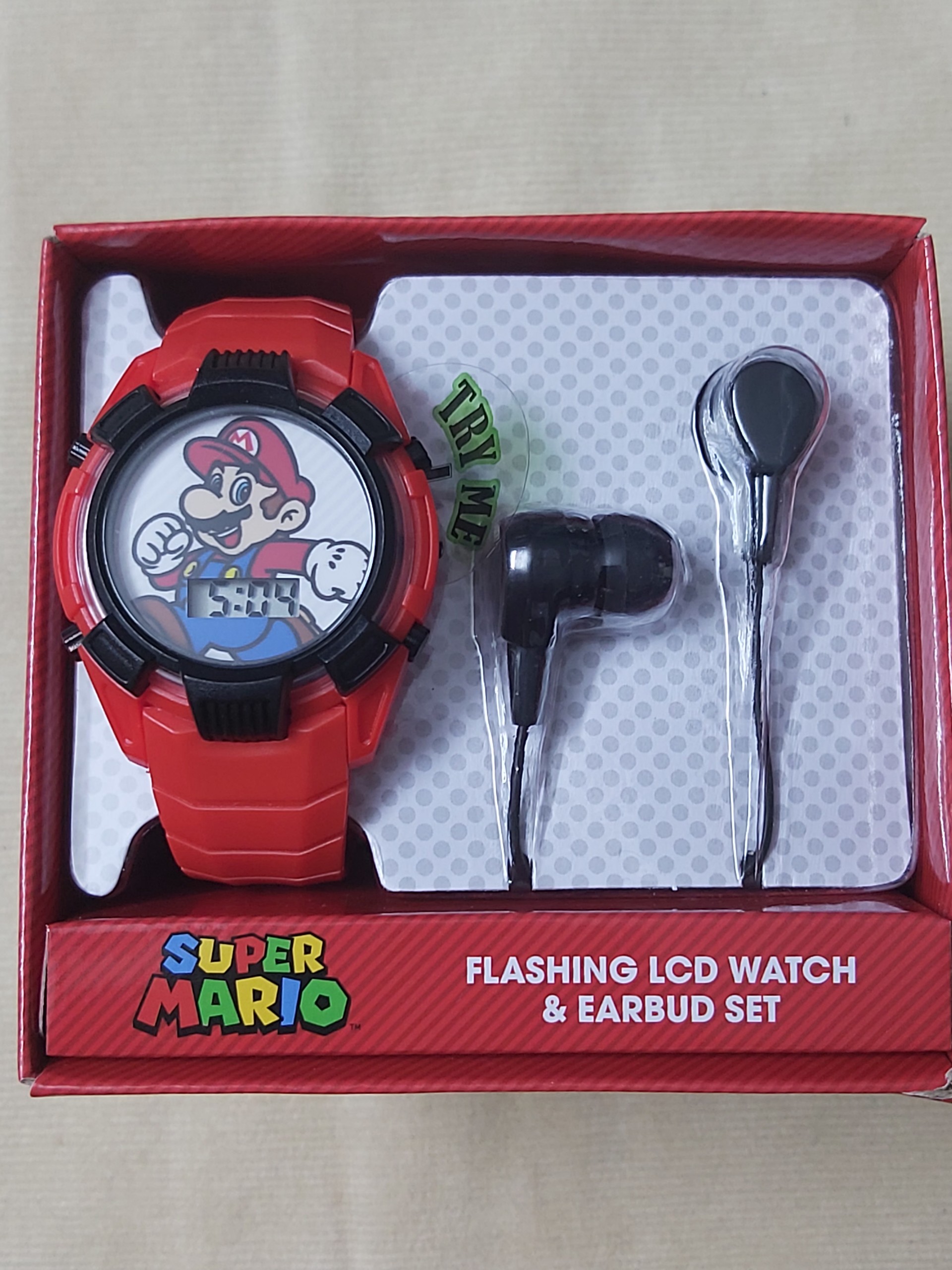 Đồng hồ đeo tay trẻ em màn hình led & bộ tai nghe Super mario màu đỏ hàng