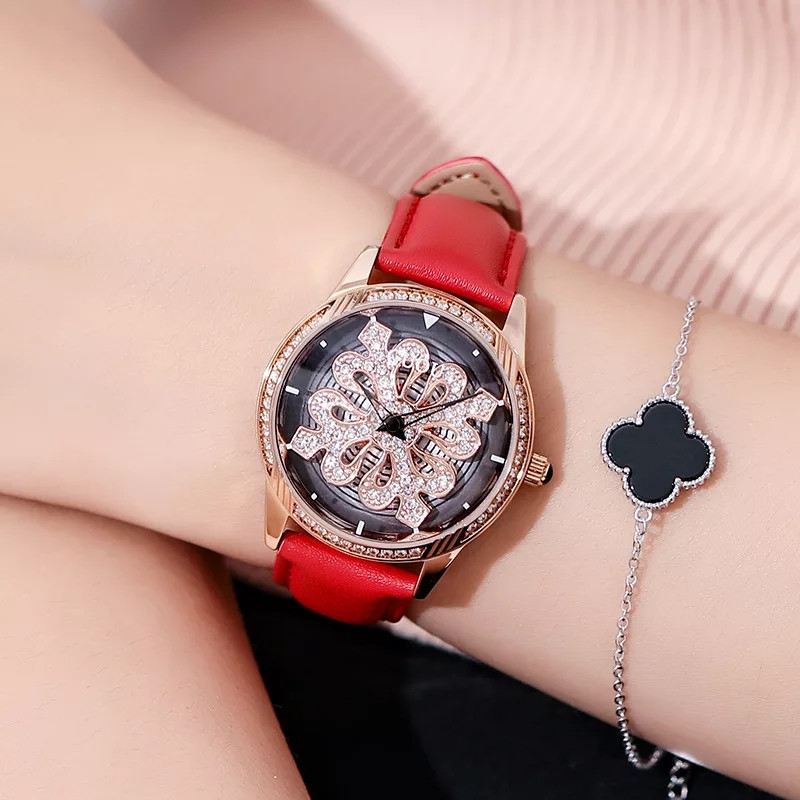 Đồng hồ nữ GUOU 6631 dây da cao cấp mặt xoay siêu đẹp đẳng cấp