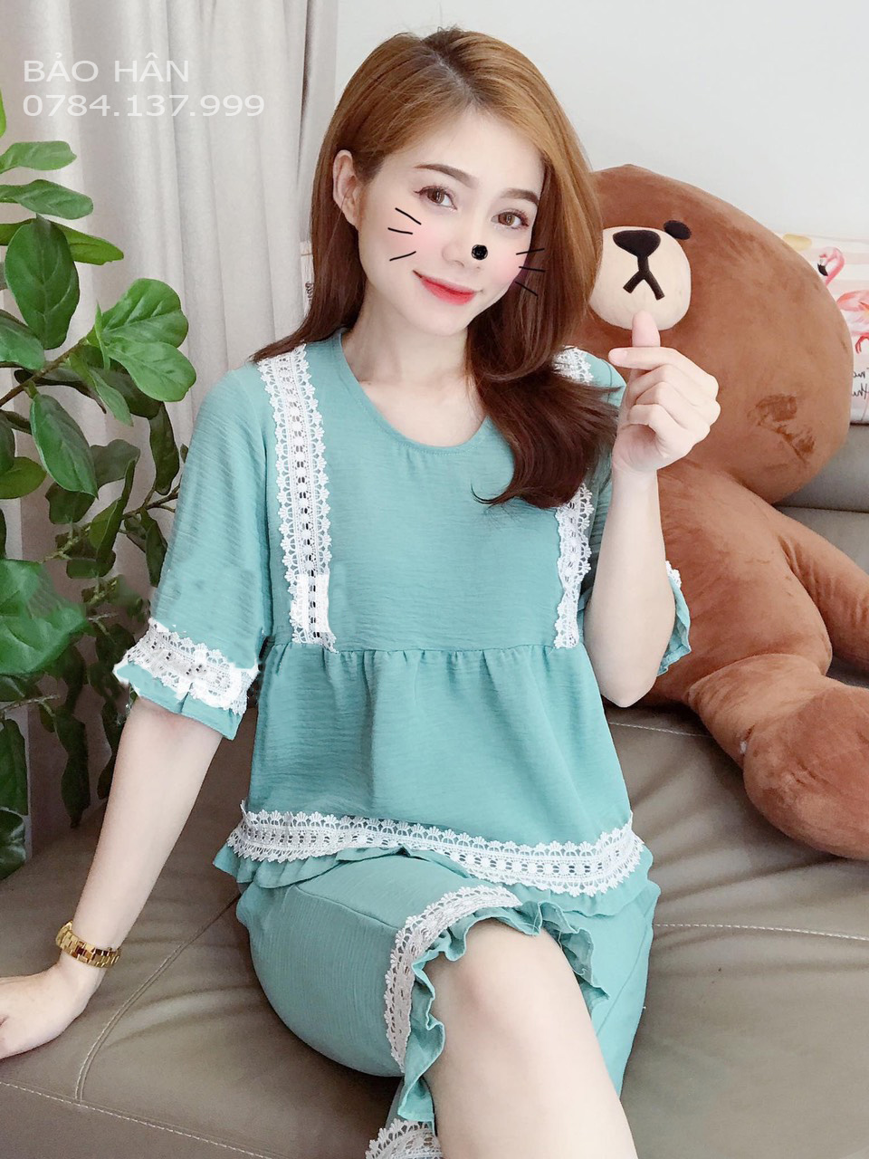 Sét bộ cotton đùi phom rộng in chữ siêu dễ thương