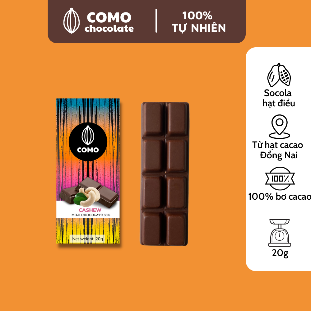 Socola sữa nhân hạt điều 20g Como Chocolate siêu ngon gây nghiện, đồ ăn vặt nội địa ngon