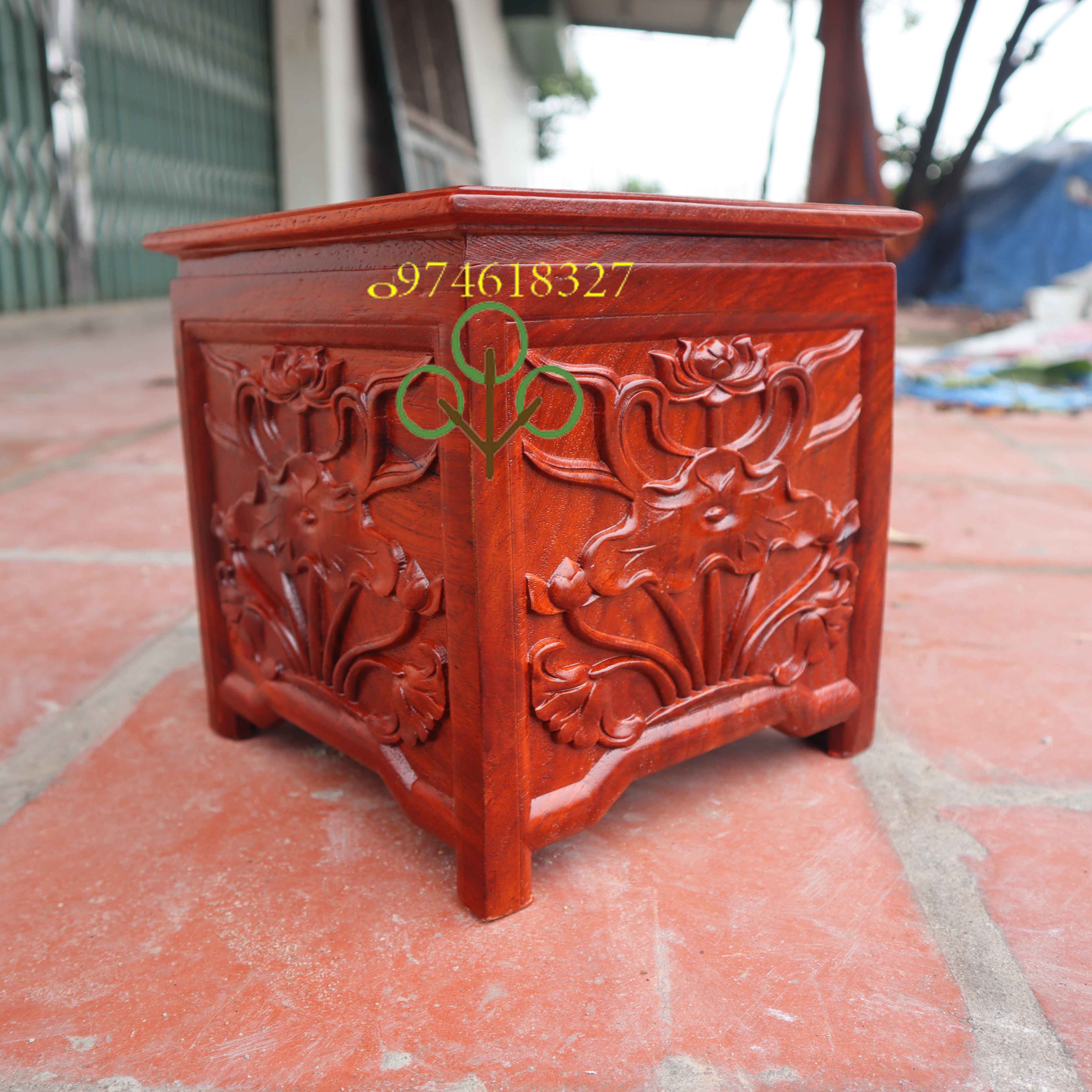 Đôn hoa sen đế kê tượng hoa sen lọng lỗ gỗ hương cỡ mặt vuông