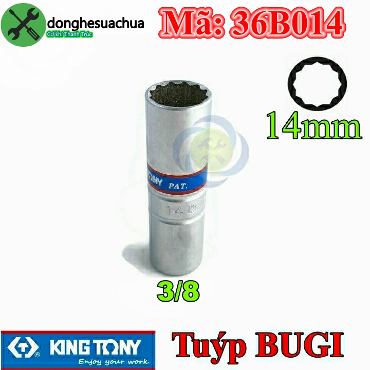 Tuýp tháo bugi 14mm 3/8 kingtony 36b014 12 cạnh dài 63mm