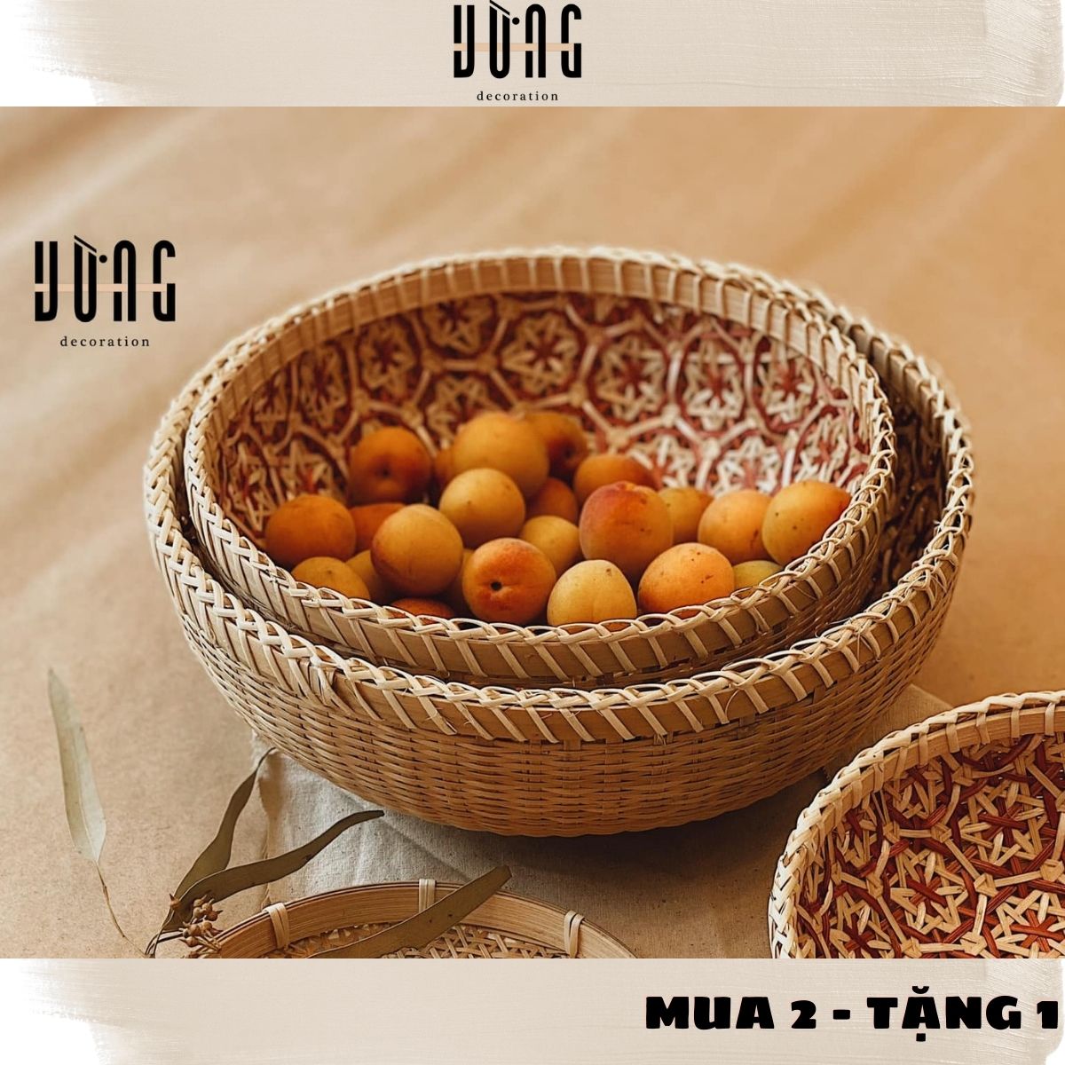 Rổ tre vừng decor rổ đựng đồ đa năng, đựng hoa quả, bánh kẹo, đồ khô - hàng vnxk