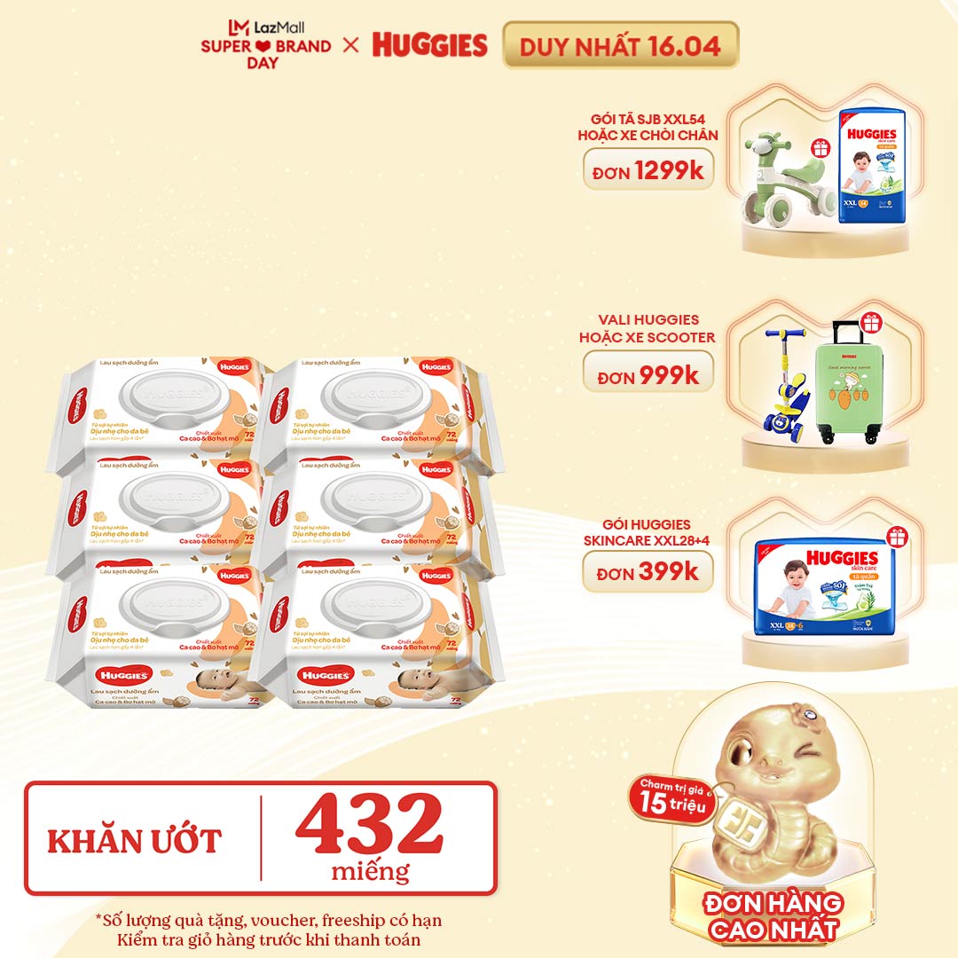 Combo 6 gói Khăn giấy ướt cho trẻ sơ sinh HUGGIES (Gói 72 tờ)-Chiết xuất Cao cao & Bơ hạt mỡ