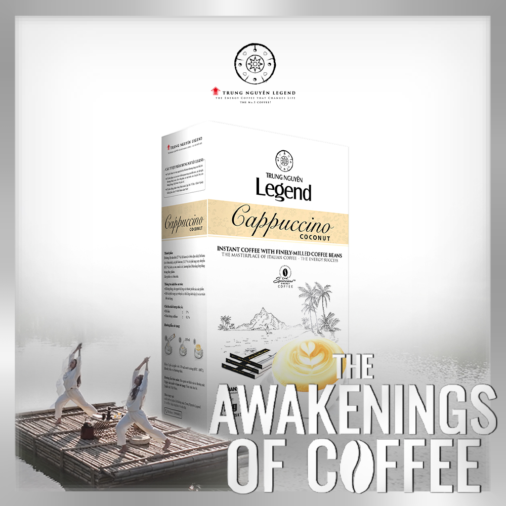 Trung Nguyên Legend - Cà phê hoà tan rang xay Cappuccino Coconut - Hộp 12 gói x 18gr ( có sữa)