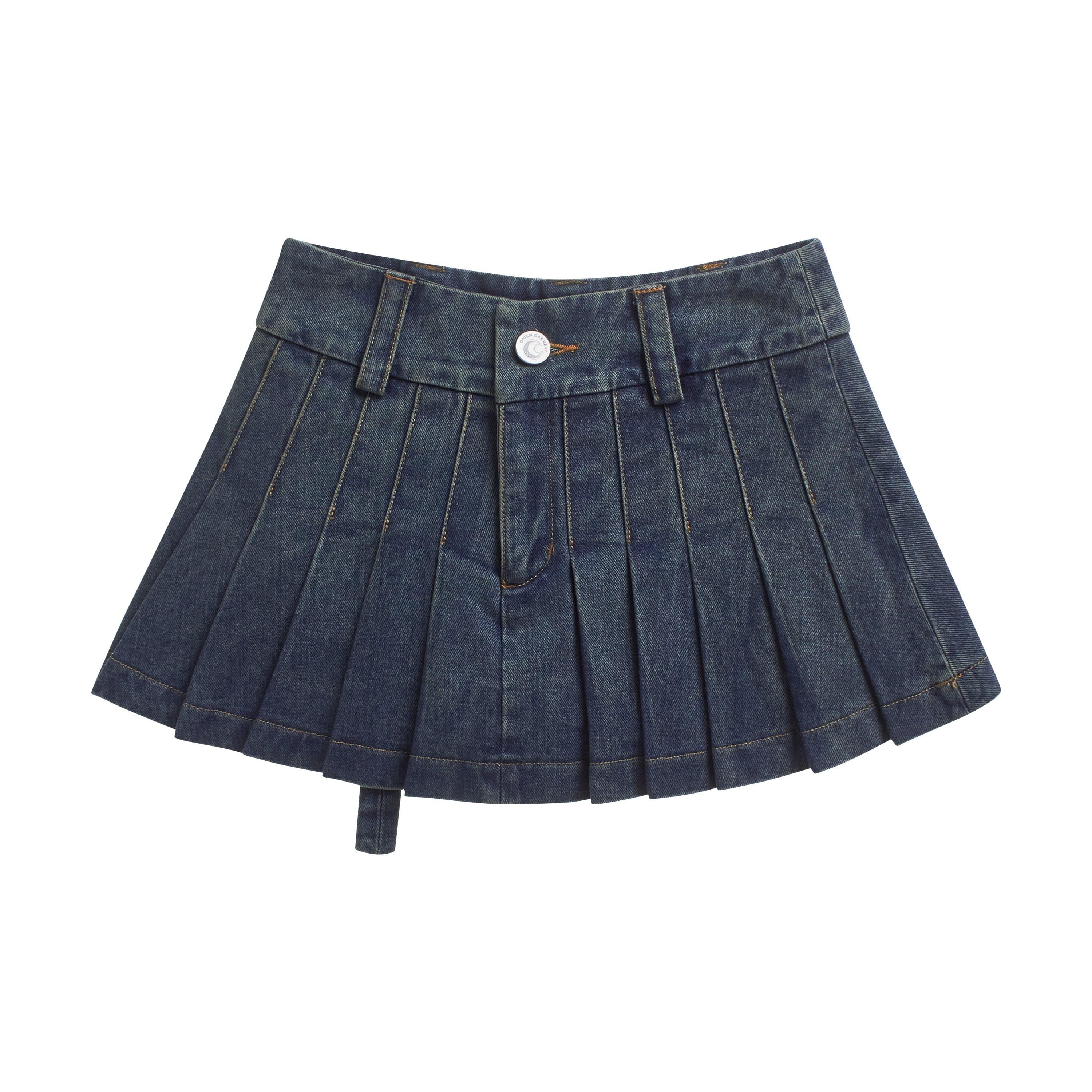 Váy ngắn nữ xếp li 2000 jean mini skirt màu xanh - Onism
