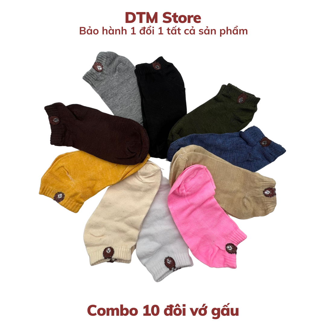 Combo 10 Đôi Vớ Nữ Cổ Ngắn In Hình Gấu Brown Xinh Xắn Kèm Túi Đựng DTM Store