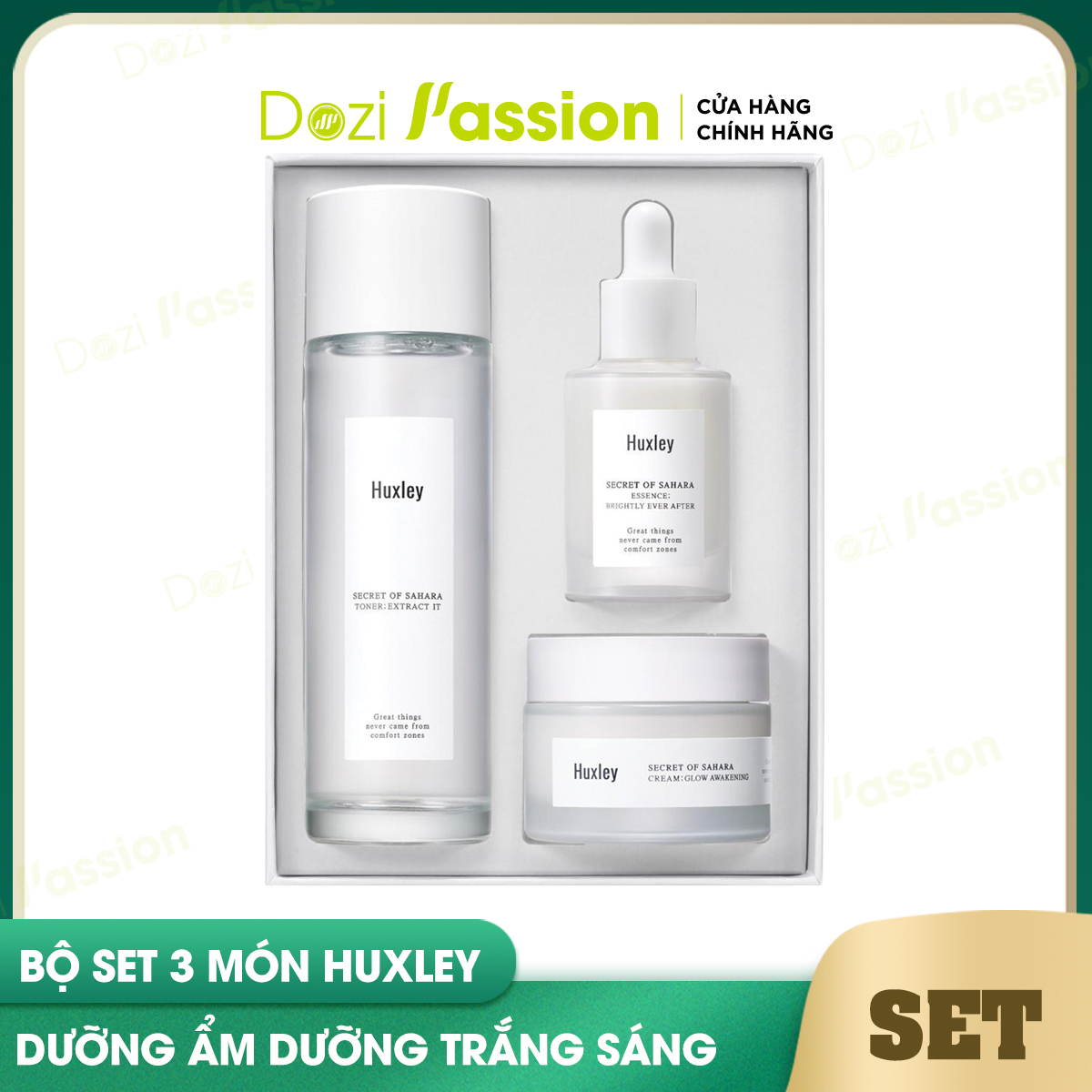 Bộ Dưỡng Da Huxley Dưỡng Trắng Da - Kem Dưỡng Huxley, Toner Huxley, Serum Huxley