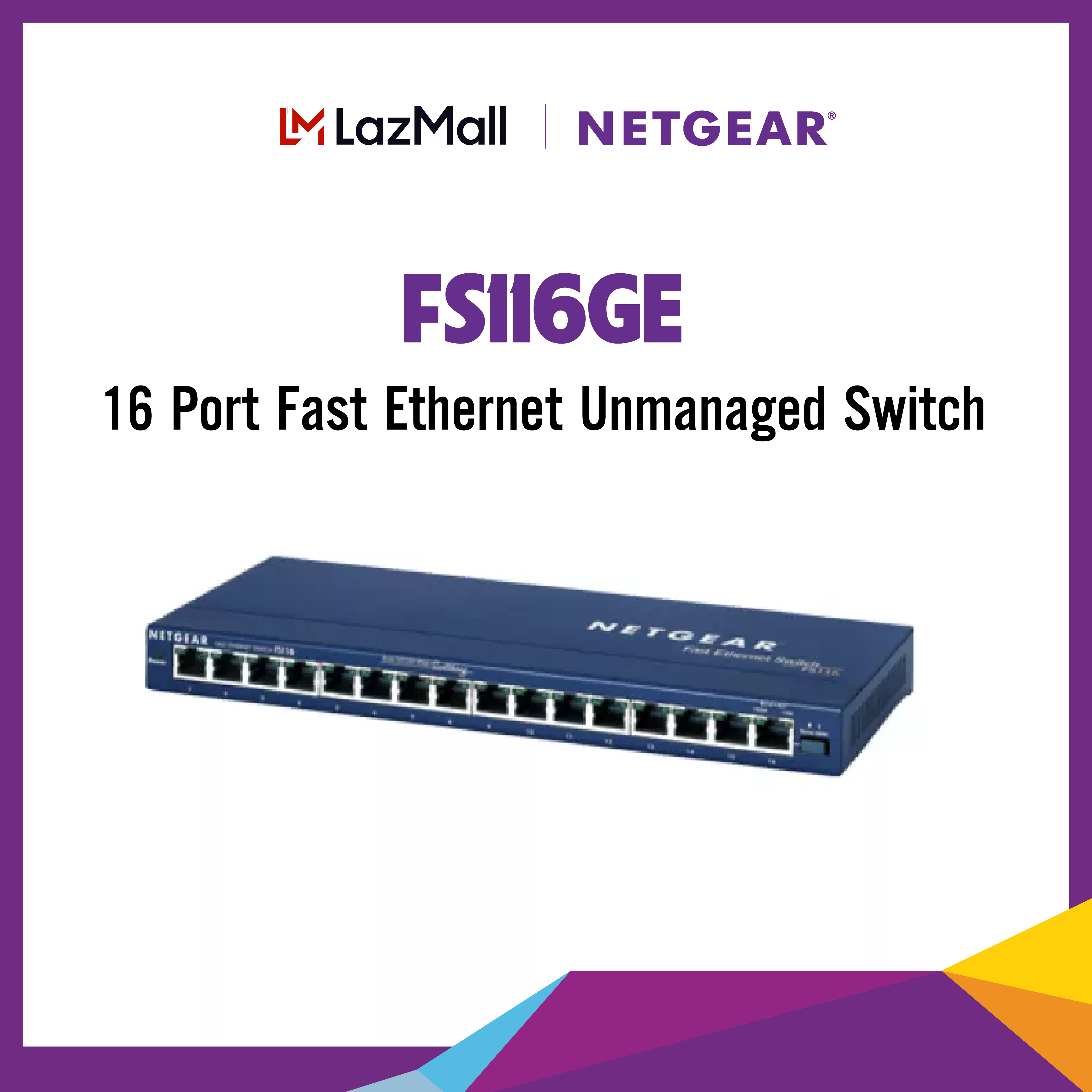 Bộ chia mạng 16 cổng Switch Netgear FS116GE 16 Port Fast Ethernet Unmanaged Switch, mang đến sự tin cậy và hiệu suất tốt, cung cấp các cổng LAN tốc độ cao