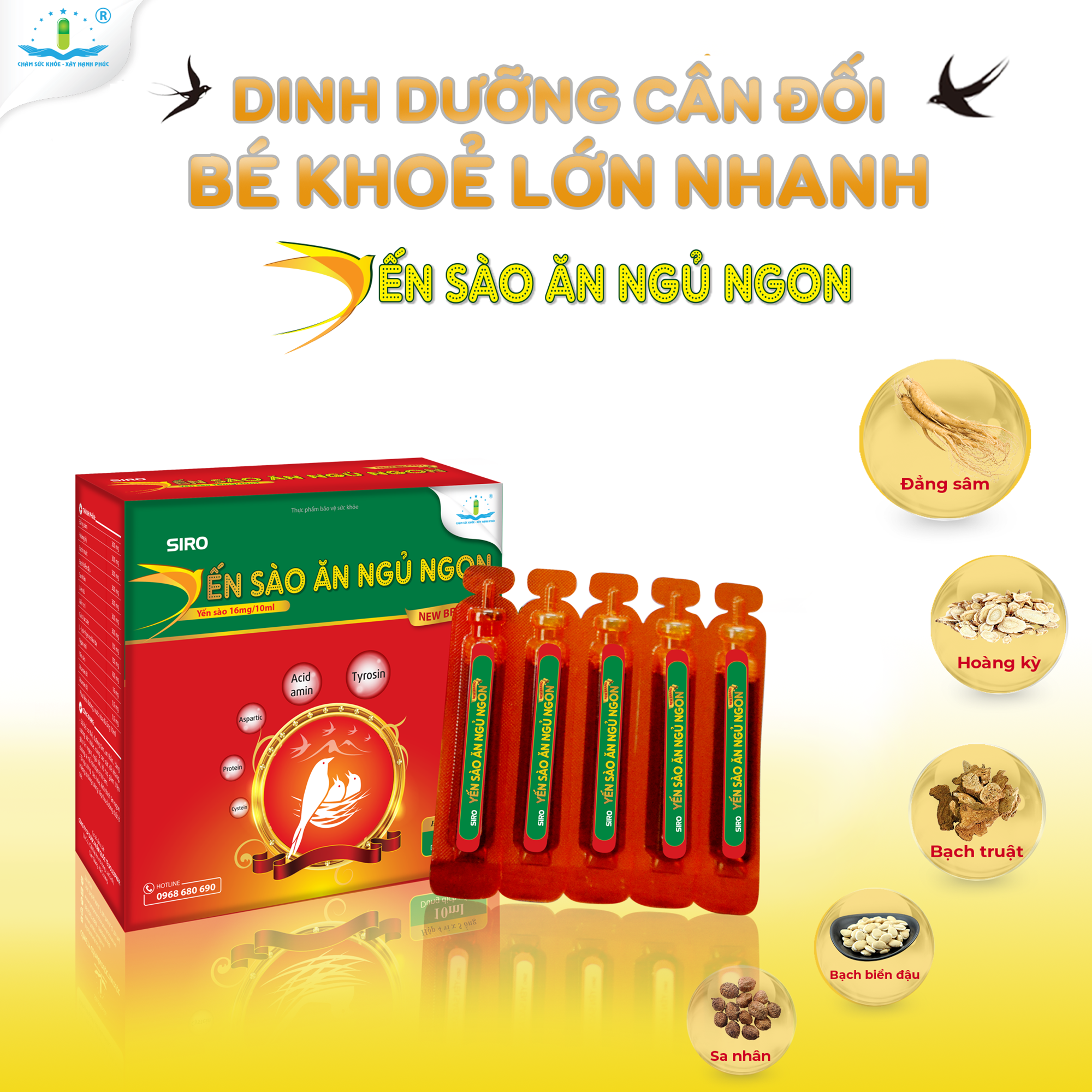 Siro Yến Sào Ăn Ngủ Ngon (Hộp 20 Ống) Hỗ trợ giúp trẻ ăn ngon, ngủ ngon, cầm mồ hôi trộm, tăng cường hấp thu dinh dưỡng