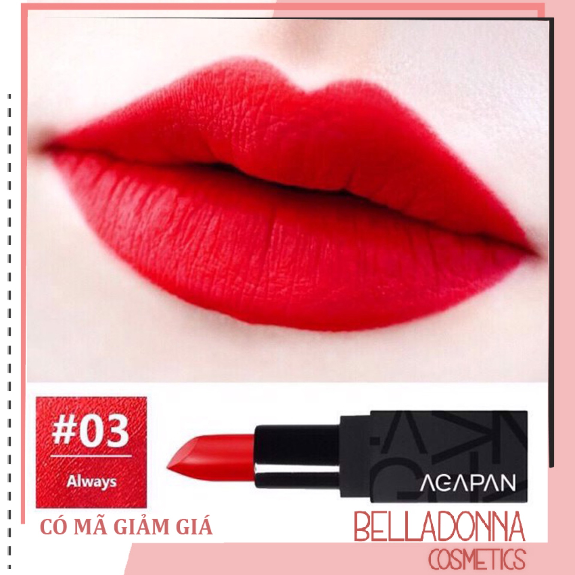 Son lì dạng thỏi Agapan Pit A Pat Matte Lipstick #03 Always - Đỏ hồng nồng nàn quý phái