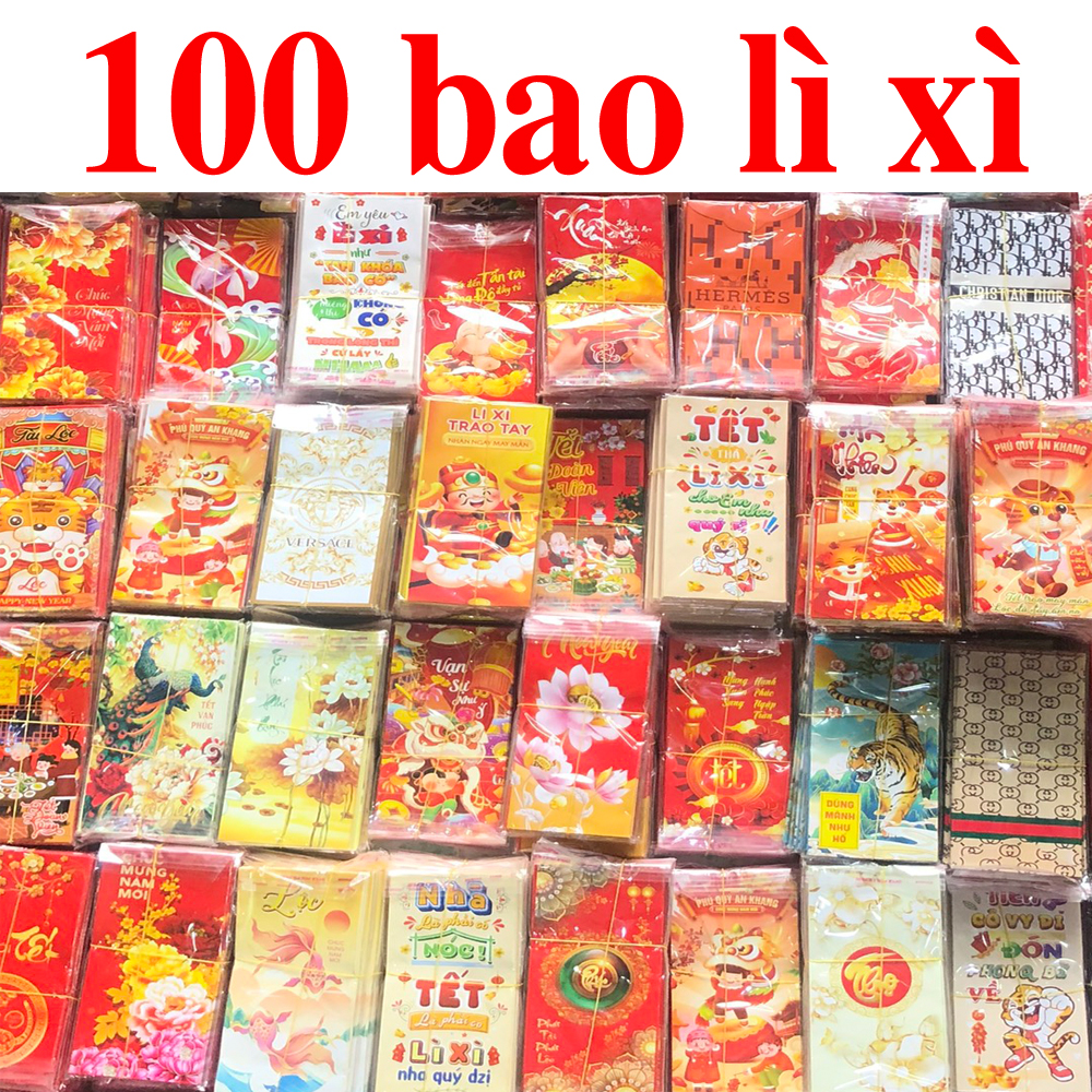 Combo 100 bao lì xì Tết Qúy Mão 2023 loại lớn , phong bao lì xì cao cấp nhiều mẫu đẹp có túi kiếng