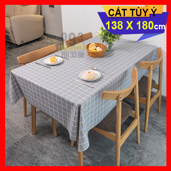 [HCM]Khăn Trải Bàn Khăn Lót Chén Dĩa Caro Chống Thấm size 180x138 cm