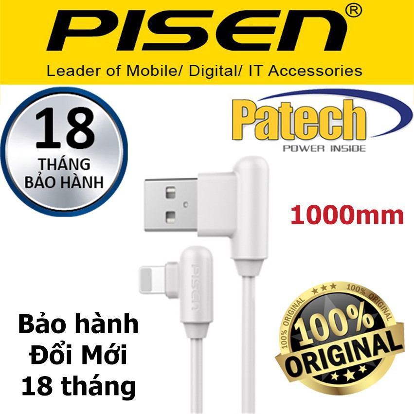 Cáp sạc pisen iphone 5/6/7/8 l-shape dài 1m cáp lighting patech phân phối bảo hành 18 tháng, sản phẩm tốt với chất lượng và độ bền cao, và được cam kết sản phẩm y như hình