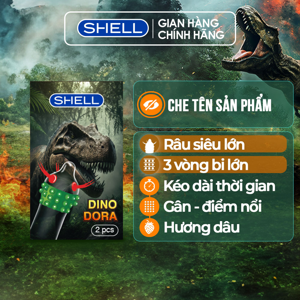 Bao cao su shell dino dora - hộp 1 bao gai, 3 vòng bi + 1 bao shell performax | shell chính hãng