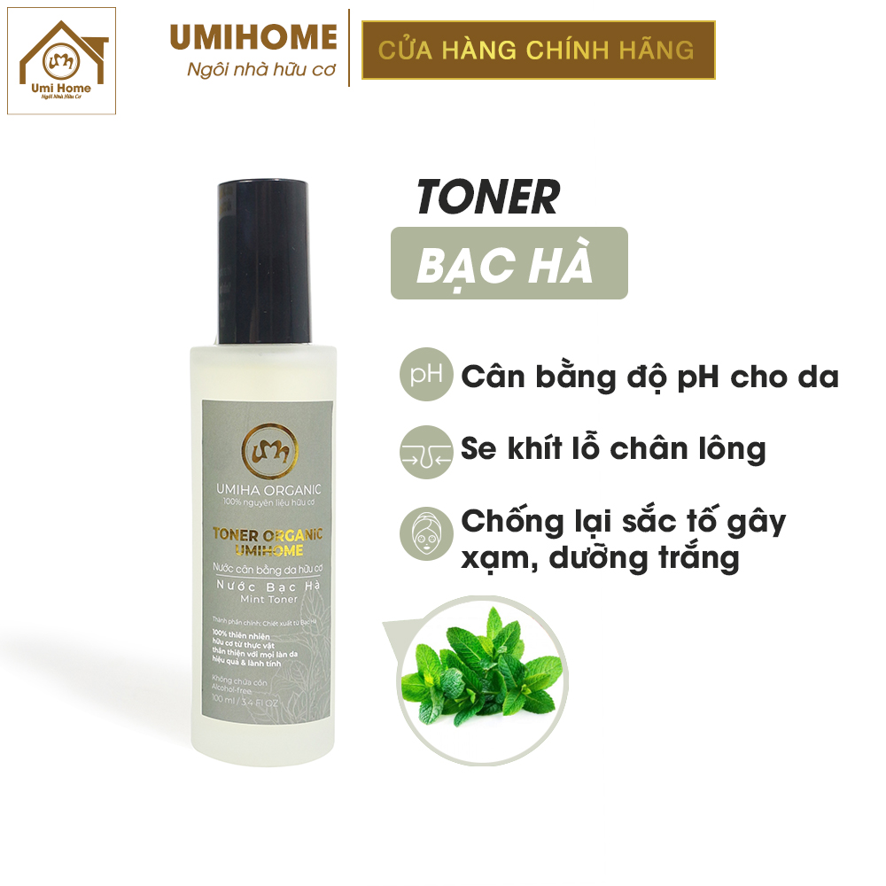 Toner Bạc Hà hữu cơ UMIHOME 50/100ml nước cân bằng cấp ẩm cho da