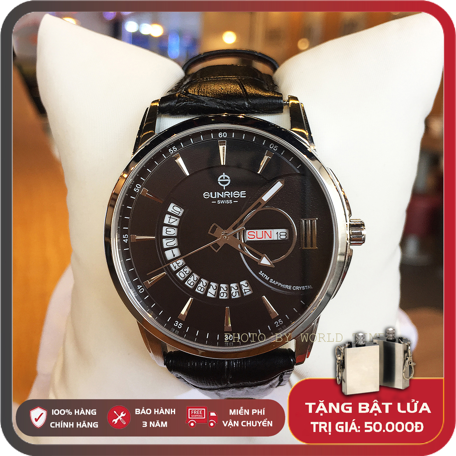 HOÀN TIỀN 15% - Đồng hồ Nam Sunrise 1130SA  Full hộp  thẻ bảo hành hãng  Sapphire chống xước  chống nước  dây da