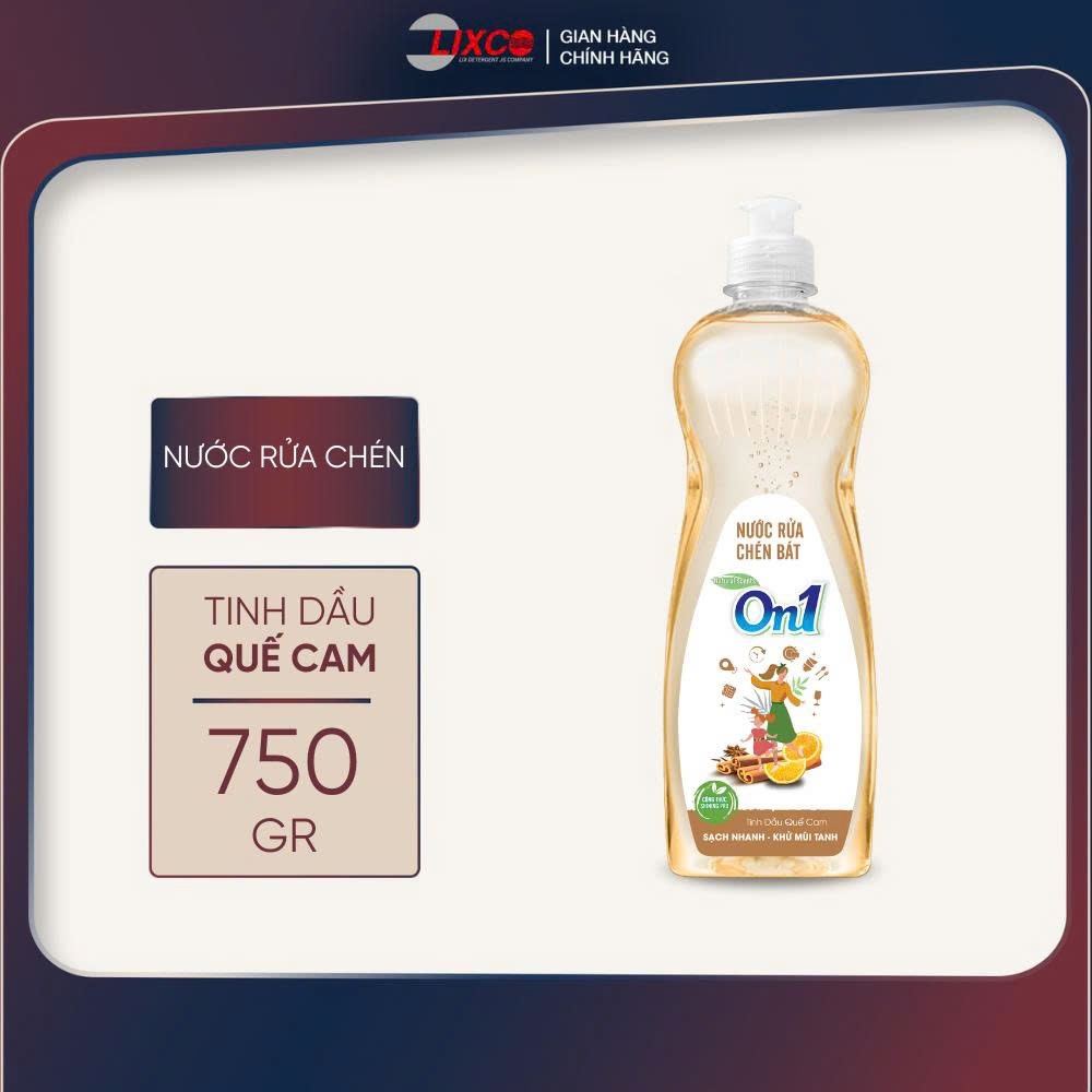 Nước rửa chén bát On1 tinh dầu quế cam siêu sạch bóng vết dầu mỡ, khử mùi tanh chai 750g  can 1.4kg - Lixco Việt Nam
