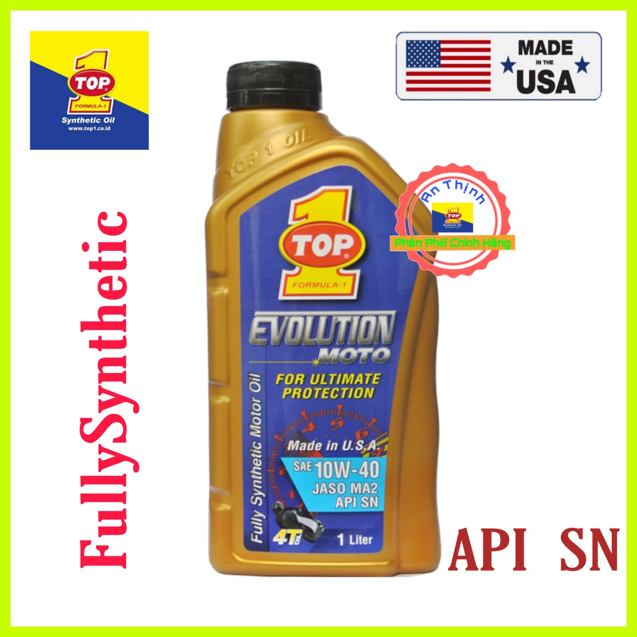 Nhớt xe số top 1 evolution 10w40 sn 1 lít fully synthetic-nhập khẩu nguyên chai từ mỹ
