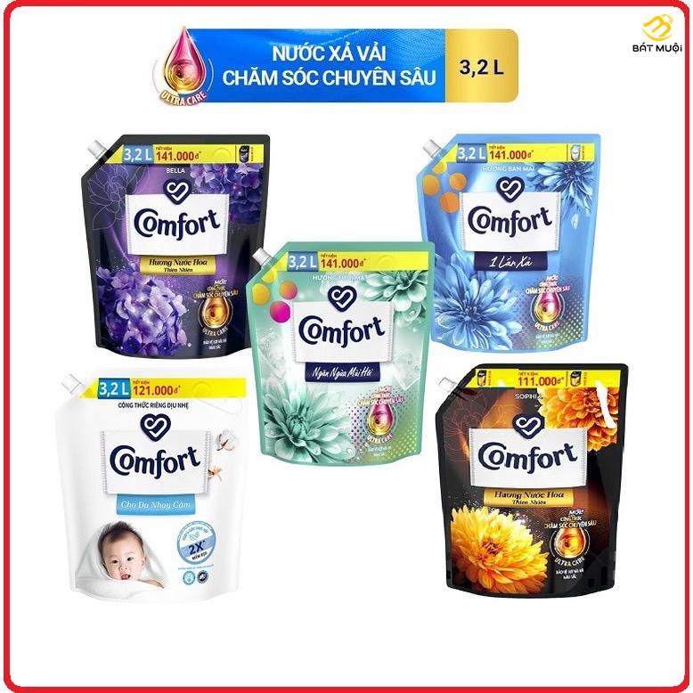 Nước xả vải comfort hương nước hoa thiên nhiên túi 3,2l/3,8l