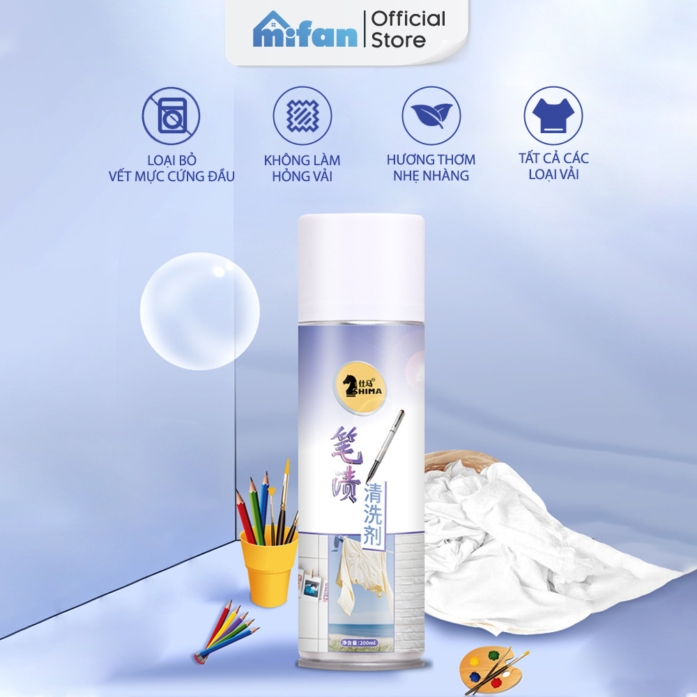 Bình Xịt Tẩy Mực Trên Quần Áo Shima 200ml - Tẩy Sạch Vết Bẩn Bút Bi, Bút Mực, Bút Màu Trên Vải - An Toàn, Không Phai Màu Vải - Mifan Hàng Chính Hãng