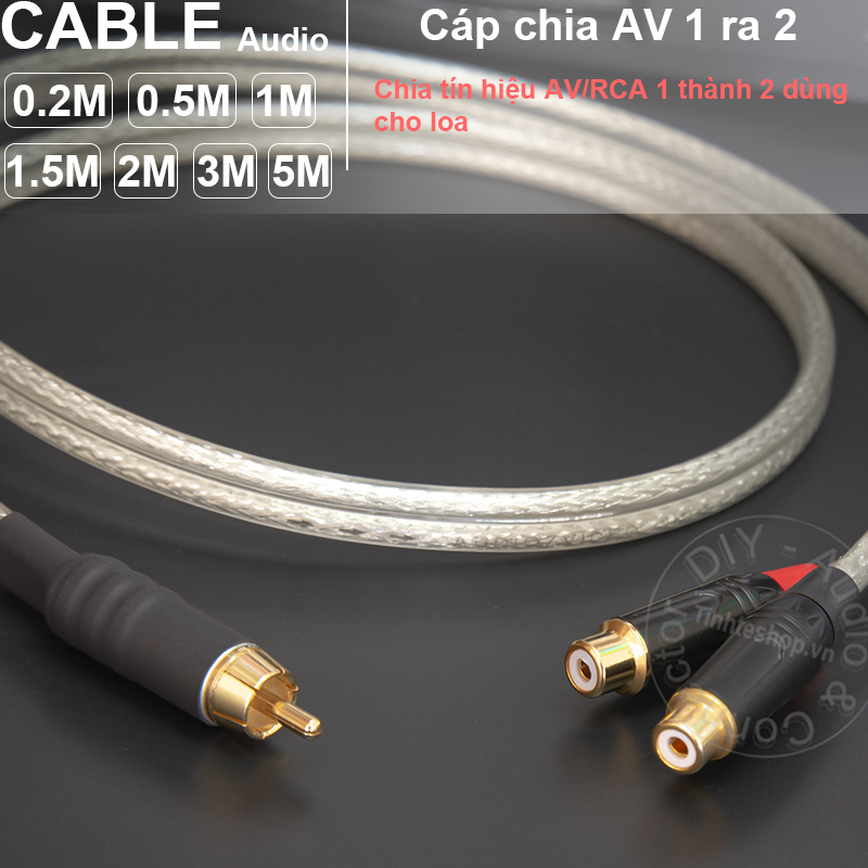 Dây chia av 1 đực ra 2 cái diy 0.2m đến 5m - cáp av 1 in 2 out