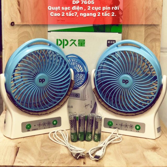 Quạt sạc đa năng siêu mát có led dp - 7605 - 3 tốc độ - tặng kèm 2 pin 3v7