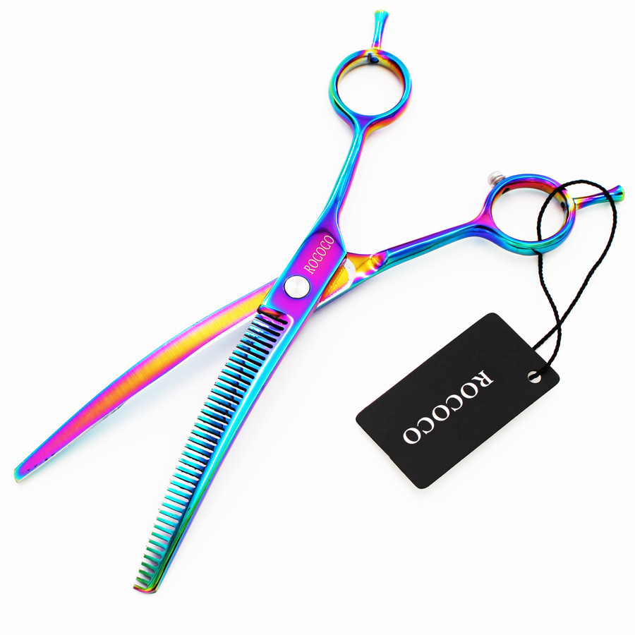 7.0 Inch Màu Sắc Đuôi Đôi Kéo Chải Lông Thú Cưng Kéo Cong Kéo Cắt Răng Kéo Cắt Mỏng Kéo Răng Cong Dày Đặc