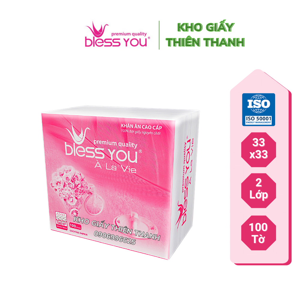 Khăn Ăn Vuông Bless You À La Vie 33x33cm 100 Tờ Giấy 2 Lớp Cao Cấp 🍀 Kho Giấy Thiên Thanh 🍀