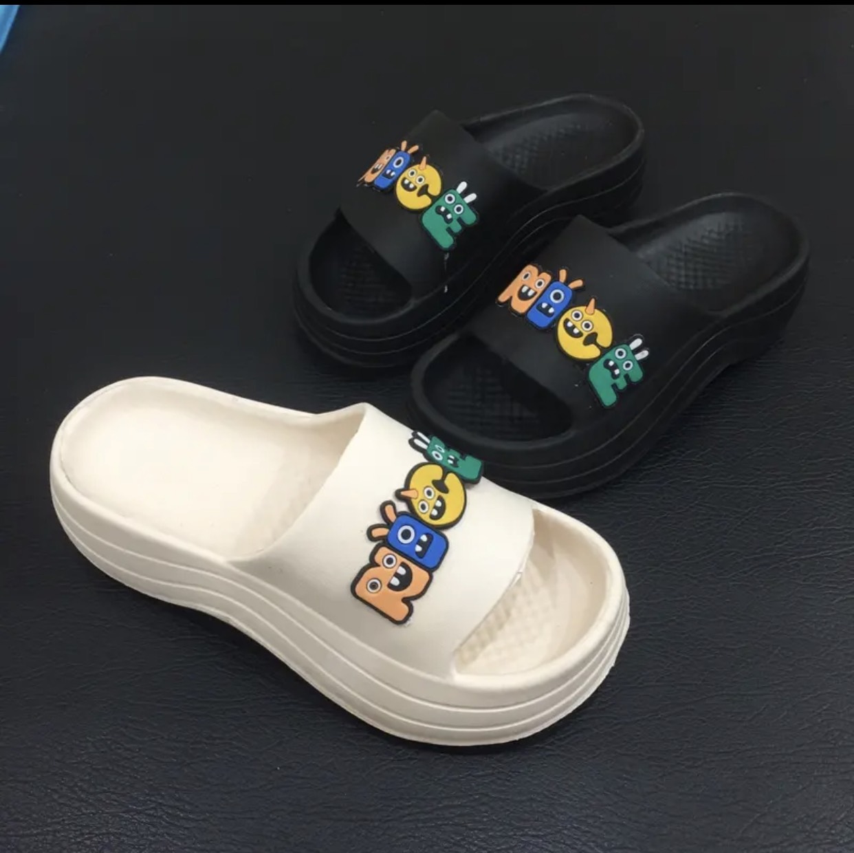 Dép bánh mì đế cao 6cm bản gợn sóng siêu xinh gán sticker nice