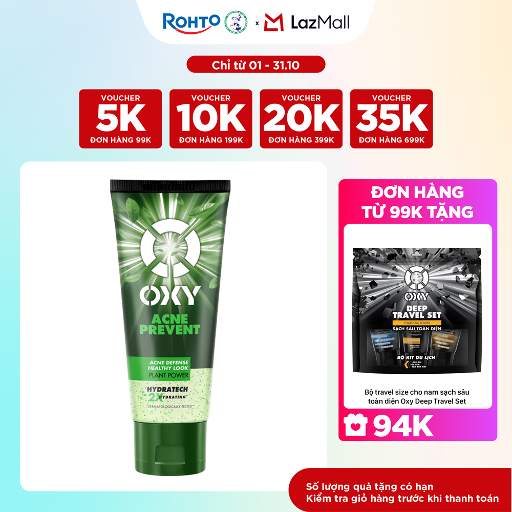 Sữa rửa mặt cho nam Oxy sạch sâu ngừa mụn, dạng gel Oxy Acne Prevent 100g
