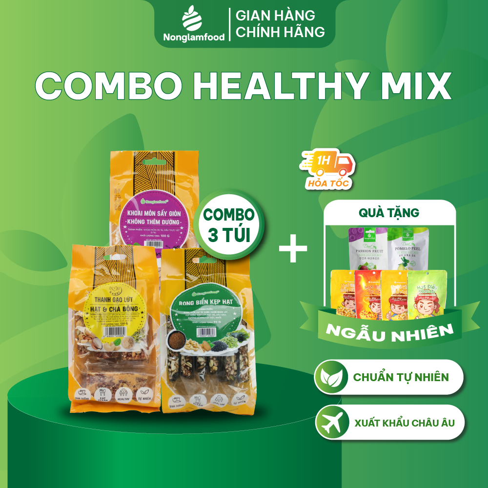 Combo Healthy Mix 3 túi ăn vặt dinh dưỡng Nonglamfood | Siêu tiện lợi tiết kiệm