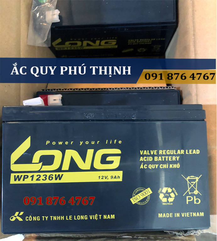 Ắc quy LONG 12V - 9Ah WP1236W, ắc quy lưu điện, UPS