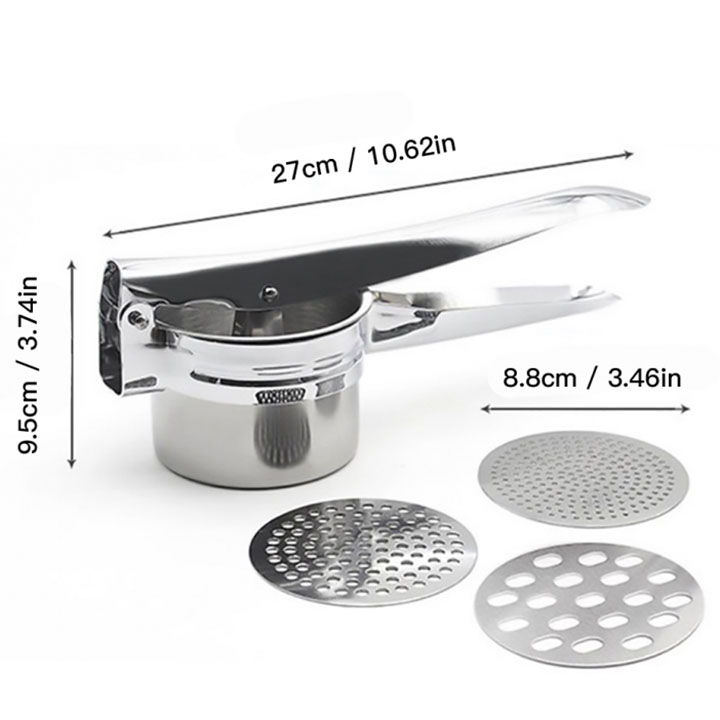 Dụng cụ nghiền khoai tây potato Ricer ép củ quả, làm bún mì 3 vỉ khuôn (Inox)