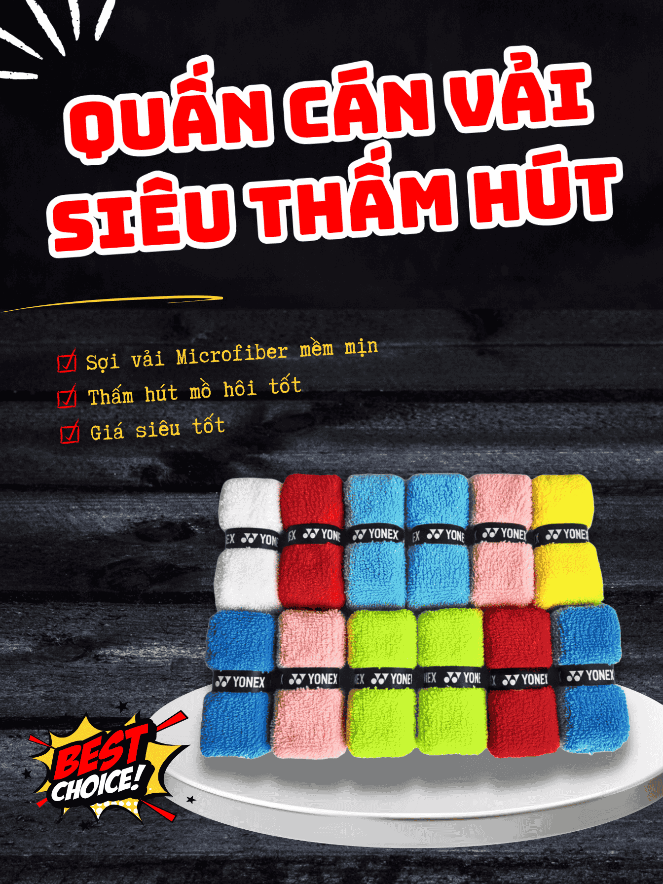 Quấn cán vải YONEX thấm hút mồ hôi cực tốt - Gói 1 cái