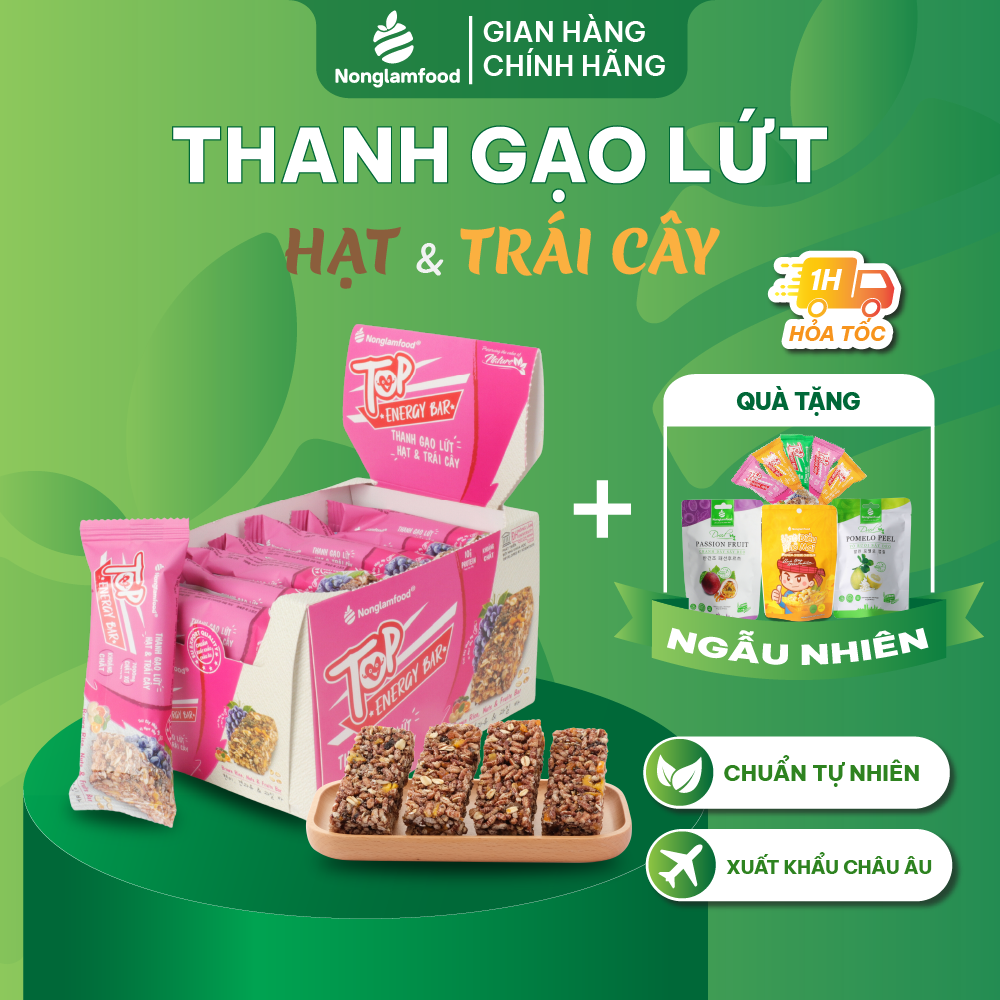 Thanh năng lượng gạo lứt ngũ cốc Hạt và Trái cây Top Energy Bar Nonglamfood hộp 272g | Ăn kiêng healthy