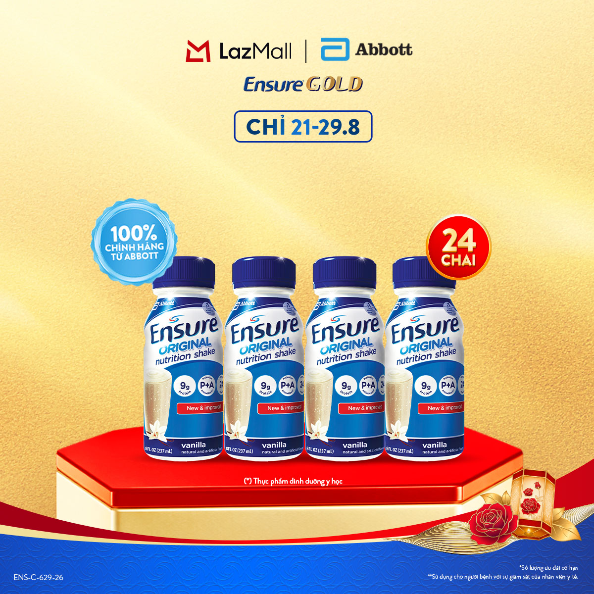 [CHỈ 21-29.8 GIÁ TỐT MUA NGAY-SLCH] Thùng 24 Chai Sữa Nước Ensure Abbott Hương Vani 237ml