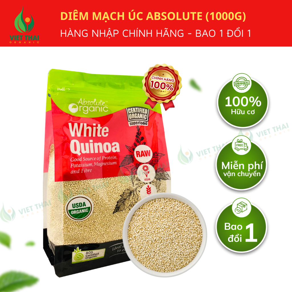 Hạt Diêm Mạch (Quinoa) Úc 1kg Absolute Chuẩn - Thực Phẩm Dinh Dưỡng Siêu Tốt Sức Khoẻ/ Ăn Kiêng/ Giảm Cân/ Làm Đẹp - Việt Thái Organic