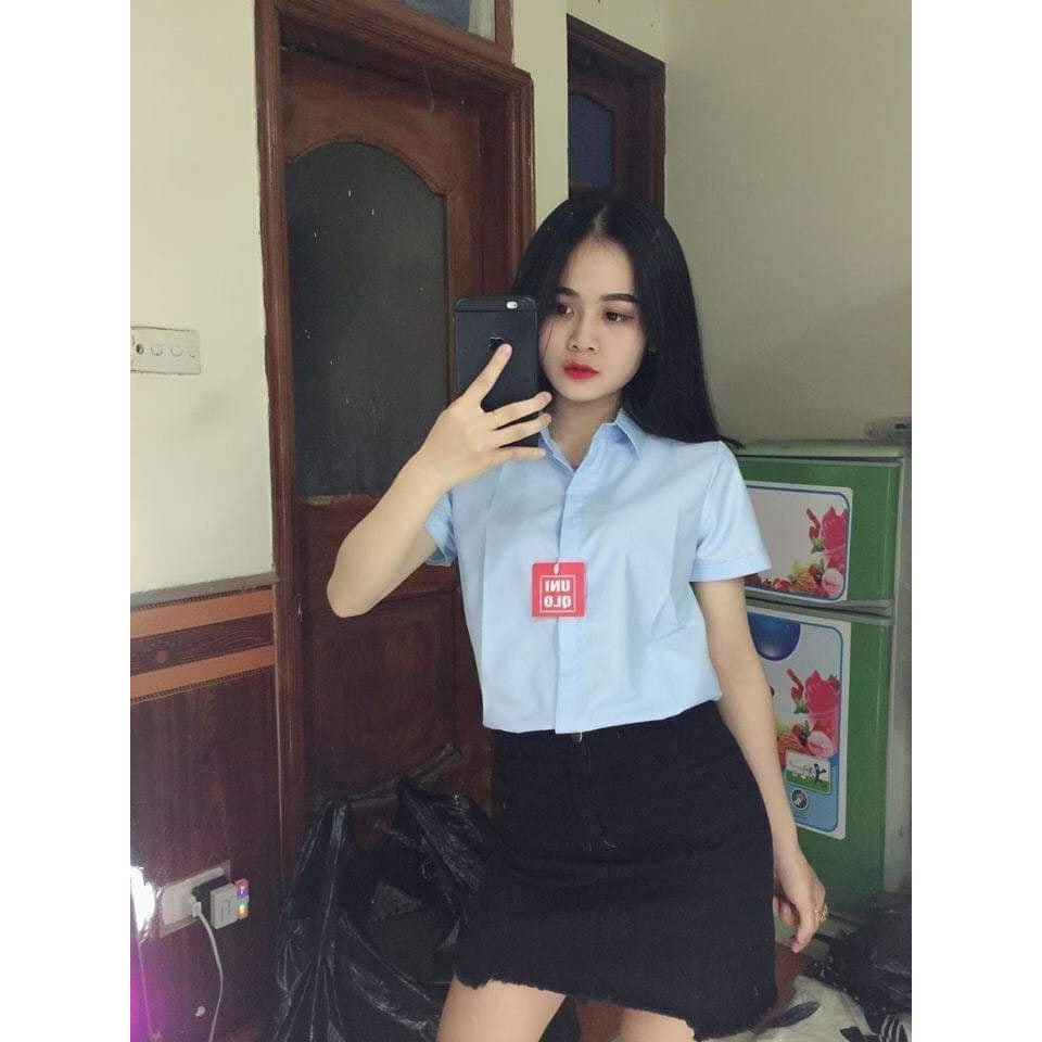 💘 sơ mi xanh uni, áo sơ mi nữ kiểu tay ngắn hàng cao cấp xuất dư đường may chuẩn đẹp, tỉ mỉ chỉn chu 💘