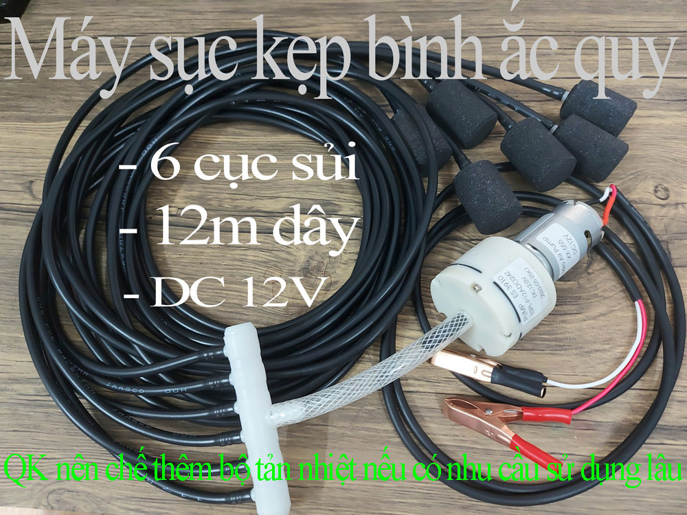 Máy sủi oxy bể cá 12v kẹp bình ắc quy, máy bơm oxi bể cá 12v
