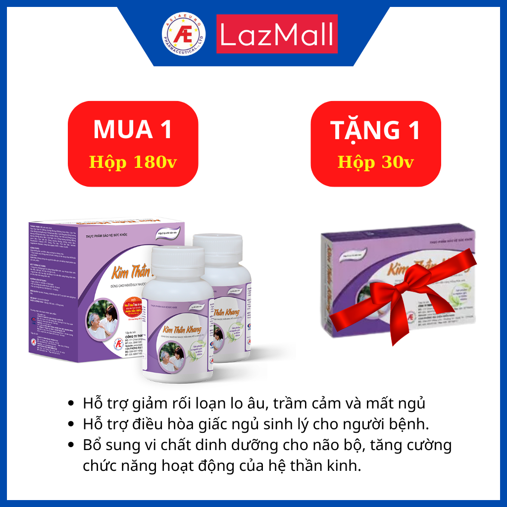 Combo 01 hộp kim thần khang 180v tặng 01 hộp 30v - giúp dưỡng tâm, an thần, tăng cường lưu thông máu.
