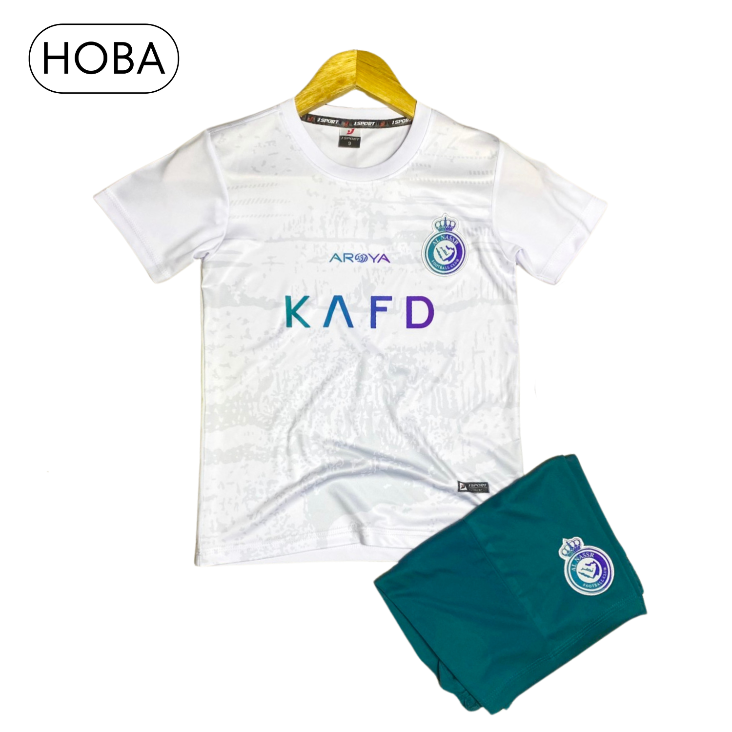 Bộ quần áo bóng đá trẻ em đồ đá banh trẻ em CLB Al Nassr CR7 trắng vải thun lạnh cao cấp logo thêu