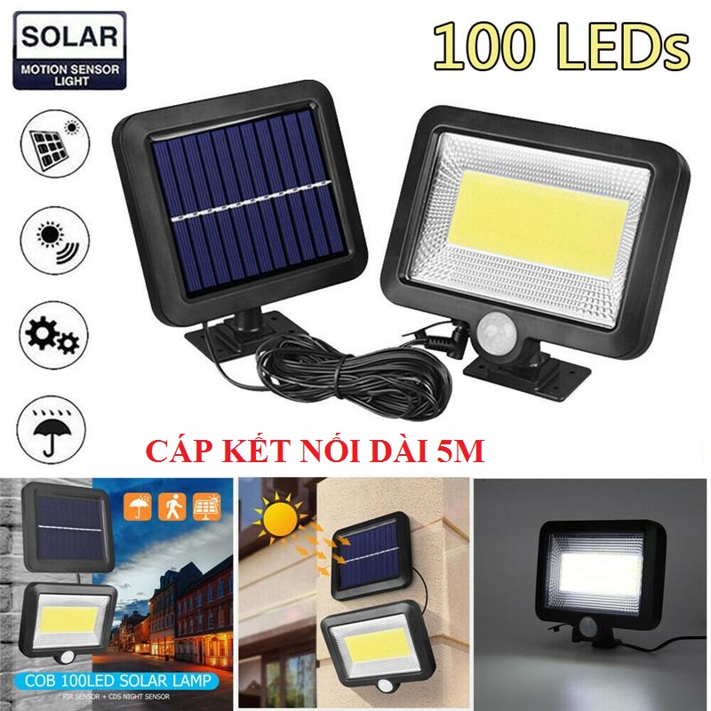 Đèn năng lượng mặt trời cảm biến chuyển động 100 LED siêu sáng pin tách rời có thể lắp trong hiên nhà cầu thang