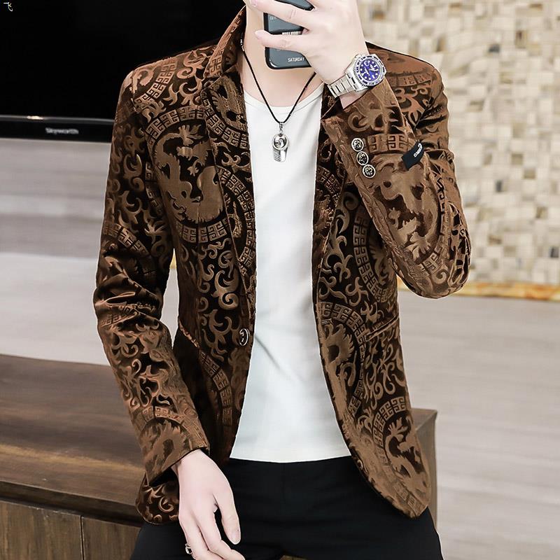 Leap Boy Âu Phục Nhung Tơ Vàng Mẫu Mỏng Mùa Xuân Áo Vest Đơn Tôn Dáng Phong Cách Hàn Quốc Cho Nam Thanh Niên Trang Phục Nam Áo Vest Hộp Đêm Cá Tính Áo Khoác